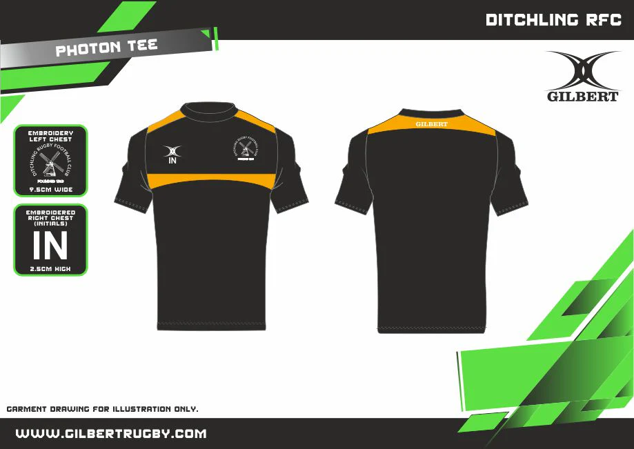 Ditchling RFC Adult's Black / Gold Photon Tee - Image 2