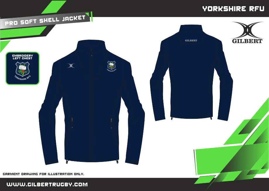 Yorkshire RFU Supporters Adult's Dark Navy Pro Soft Shell Full Zip Jacket - Image 2